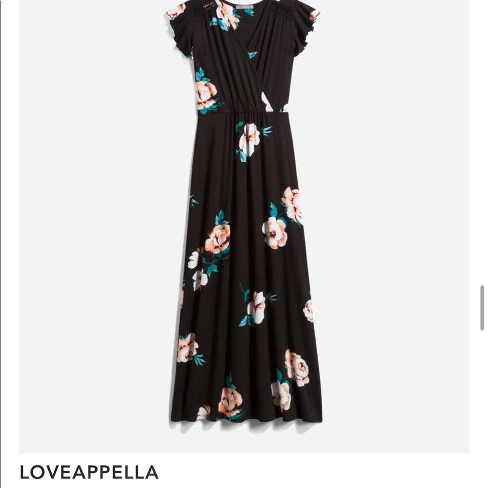Loveapella, Size Small, black floral print maxi